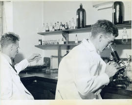 Photograph of two people working in a lab