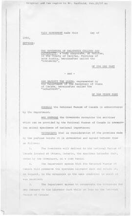 Draft of an Agreement between The Governors of Dalhousie College and University, and Her Majesty ...