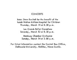 Notice of Concerts held as part of the formal dedication of the Killam Memorial Library, Dalhousi...