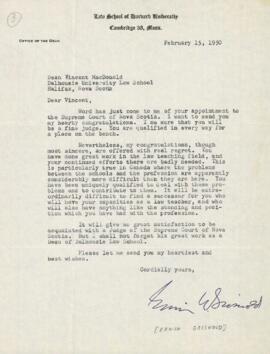 Correspondence from Erwin Griswold, Dean, Harvard Law School