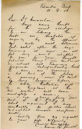 Correspondence from Owen Bell Jones to MacMechan, September 16, 1915