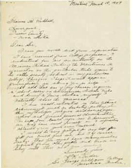 Correspondence between Thomas Head Raddall and K. K. Tudor