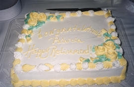 Photograph of Patricia Lutley's retirement party cake