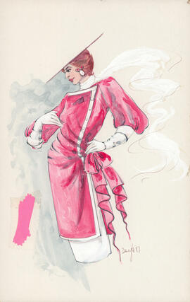 Sketch of untitled female figure in pink early-twentieth-century costume