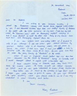Correspondence between Thomas Head Raddall and Mary Raddall