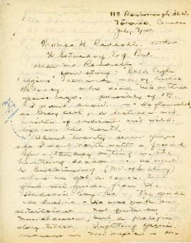 Correspondence between Thomas Head Raddall and Frank A. Coryell
