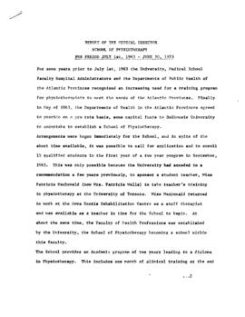 Report of the medical director, School of Physiotherapy, for period 1 July 1963-30 June 1973