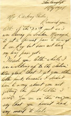 Letter from Captain Graham Roome to Annie Belle Hollett, sent from Stowlangtoft, Suffolk