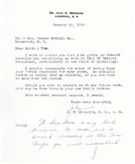 Correspondence between Thomas Head Raddall and Dr. John C. Wickwire