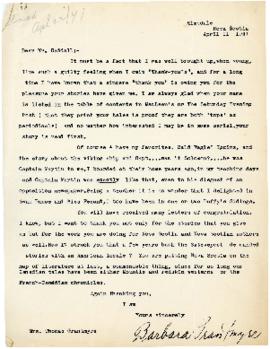 Correspondence between Thomas Head Raddall and Barbara Grantmyre