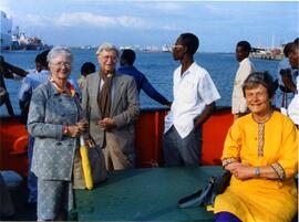 Photograph of Elisabeth Mann Borgese and others on a waterfront
