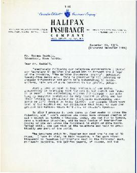 Correspondence between Thomas Head Raddall and the Halifax Insurance Company