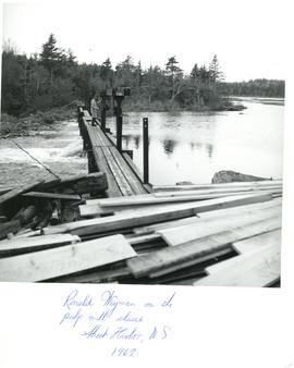 Photograph of director Ronald Weyman on the pulp mill sluice at Sheet Harbour, Nova Scotia