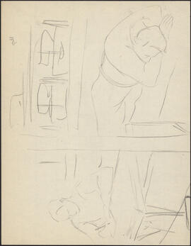 Pencil study sketch by Donald Cameron Mackay of two sailors resting below deck