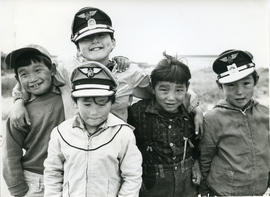 Photographs of five boys standing together in Fort Chimo, Quebec