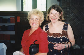 Photograph of Milada Roderques and Linda MacLeod at Patricia Lutley's retirement party
