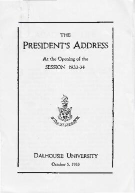 The President's Address at the opening of Session 1933-34, Dalhousie University