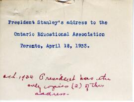 Carleton Stanley's address to the Ontario Educational Association