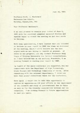 Ronald St. John Macdonald's correspondence with Wang Houli