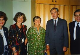 Photograph of Elisabeth Mann Borgese and others at the Embassy of Colombia, in Helskinki, Finland