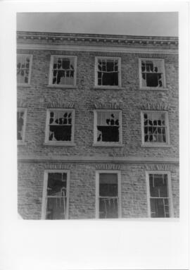 Photograph of the Dalhousie University Science building broken windows