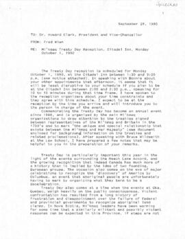 Correspondence and research notes from Fred Wien to Howard Clark related to the 1990 Treaty Day s...