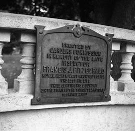 Photograph of a plaque in memory of Inspector Fitzerald in the Halifax Public Gardens