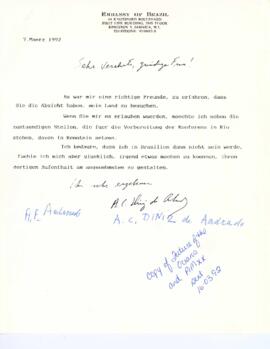 Correspondence between Elisabeth Mann Borgese and A.C. Diniz de Andrado