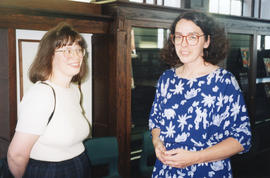 Photograph of Carol Richardson and Susan Harris at Patricia Lutley's retirement party