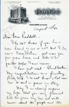 Correspondence between Thomas Head Raddall and Berton Robinson