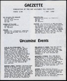 Gaezette : newsletter of the Gay Alliance for Equality, issue 1, 1986