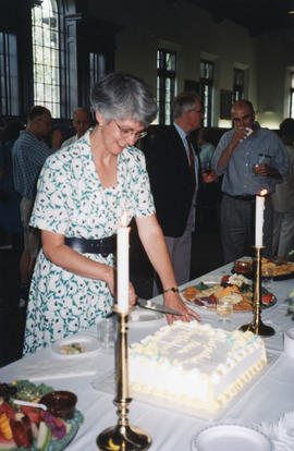 Photograph of Sharon Longard at Patricia Lutley's retirement party
