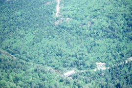 Aerial photograph of a covered bridge in Fundy National Park, New Brunswick