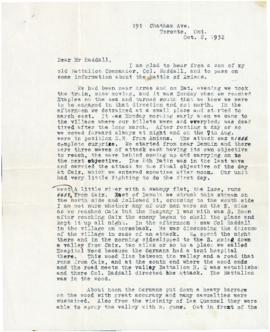 Correspondence between Thomas Head Raddall and J. W. Whillans
