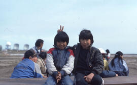 Photograph of two unidentified Inuvialuit children near Tuktoyaktuk, Northwest Territories