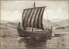 Illustration facing page 48 of the first edition of the Markland Sagas : A "Knarr"