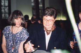 Photograph of Susan Kerslake and Sylvia Fullerton at the latter's retirement party