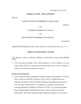 Ransom Myers' affidavit in North of Smokey Fishermen's Association v. Attorney General of Canada ...