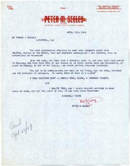 Correspondence between Thomas Head Raddall and Peter M. Seeley