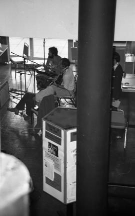 Photograph of a band at a CBC radio broadcast on the ground floor of the Dalhousie Student Union