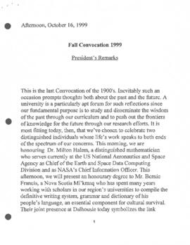 Fall Convocation 1999 : President's remarks