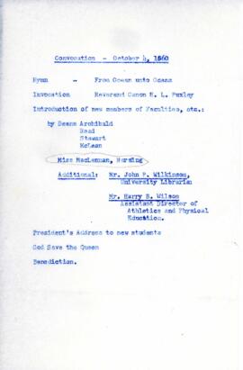 Convocation, October 4, 1960, schedule