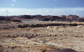 Photograph of slag heaps and a tailings pond at the Coniston site, near Sudbury, Ontario
