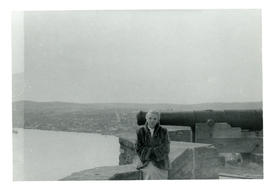 Photograph of Edith Raddall in the Queen's Battery above the entrance to St. John's, Newfoundland