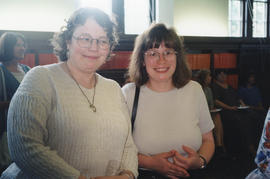 Photograph of Joan Chiasson and Carol Richardson at Patricia Lutley's retirement party
