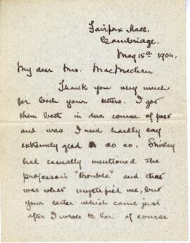 Correspondence from Gilbert Sutherland Stairs to Archibald MacMechan, May 15, 1904