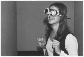Photograph of the use of special goggles in visual research in Dalhousie University's Department ...