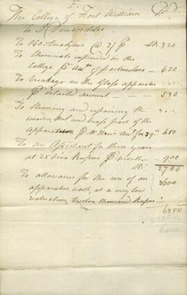 One letter to James Dinwiddie from the College of Fort William