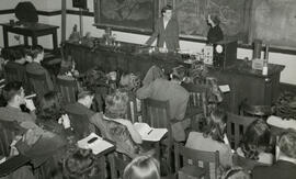 Photograph of Prof. Hamilton teaching in a science classroom at Dalhousie University