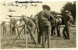 Photograph of T.H. Raddall, Sr. at a shooting range in Alberta